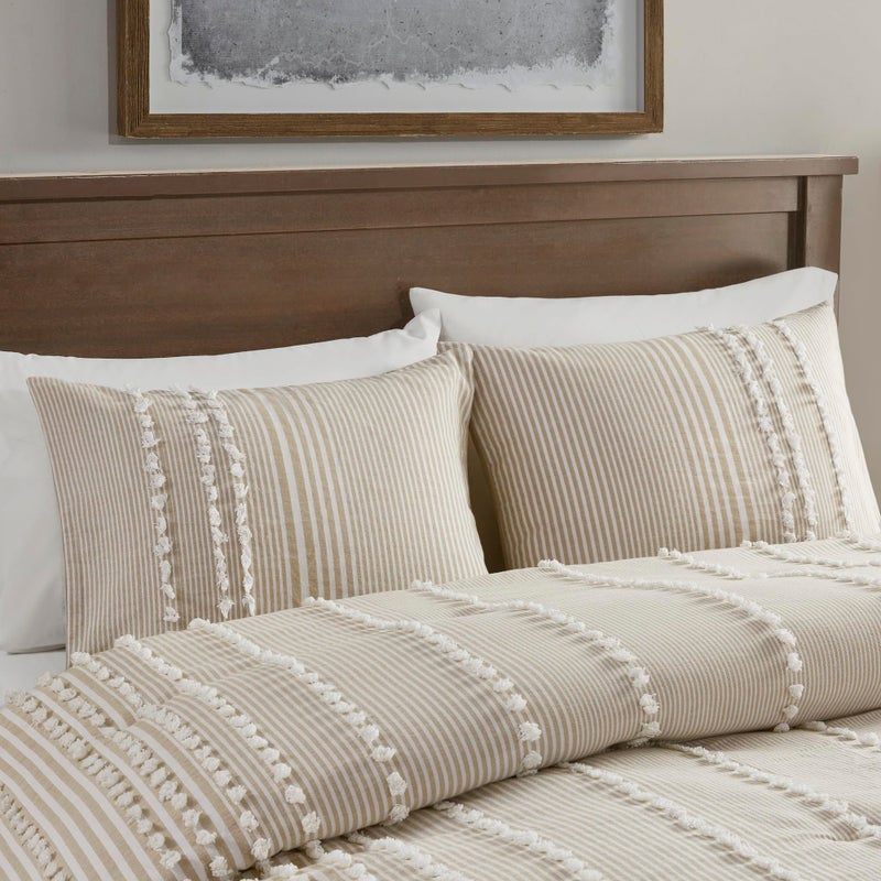 Harbor House 100% Cotton Duvet Set - Trendy Tufted Textured Design, All Season Cozy Bedding Modern Comforter Cover, Matching Shams, Anslee Pom Pom Taupe King(106"x90") 3 Piece - Image 4